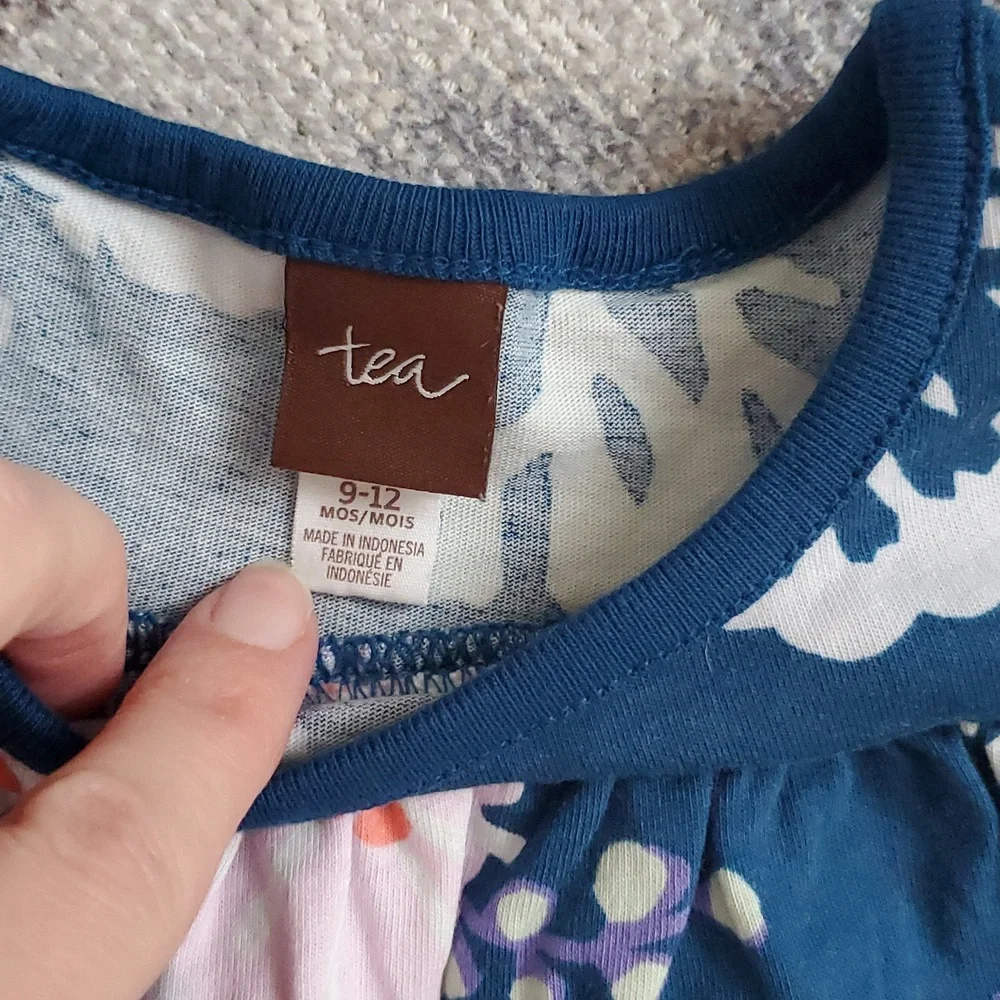 Tea Collection Baby Girls Navy Coral Abstract Print Dress Sz9-12m
